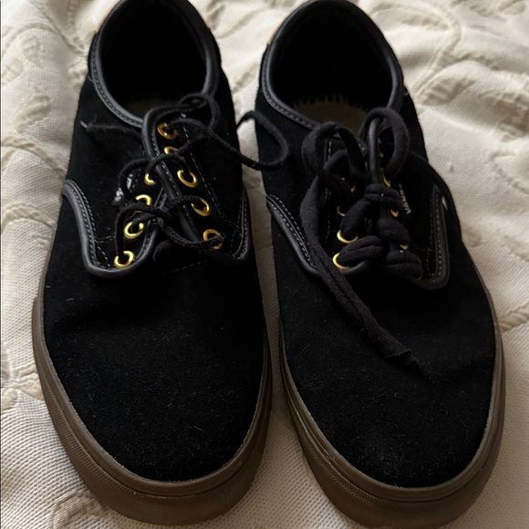 Vans Black Canvas Sneakers with Gold Eyelets - Picture 1 of 4